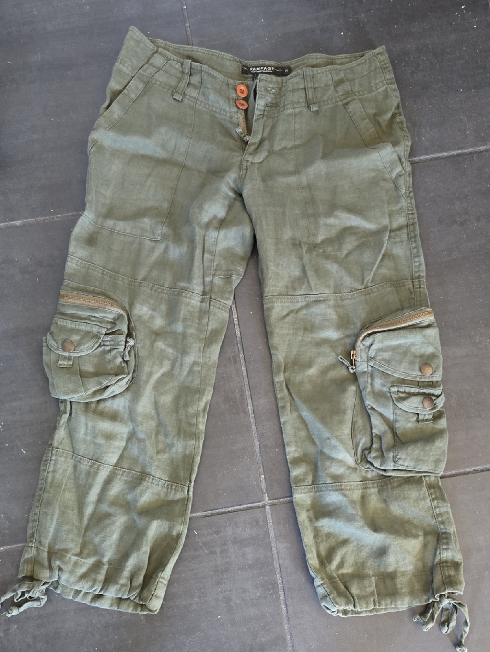 Rampage Olive Linen Green Cargo-Style Pants with Zip And Button Closure